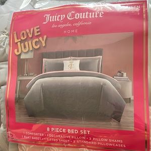 Juicy Couture Grey Ombré Queen Size Bed Set 8pc Sheets Duvet Throw Pillow